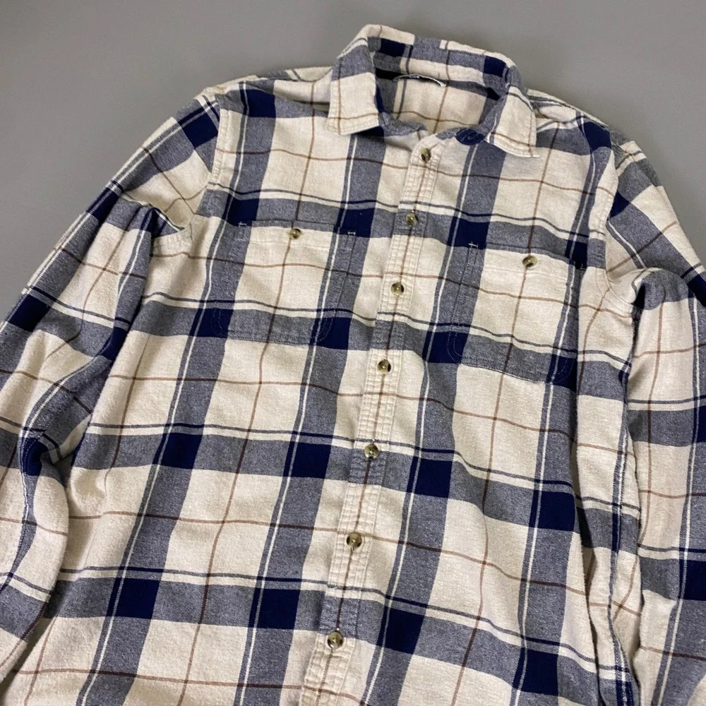 Sonoma Goods For Life Flannel Mens Large Tall Blue Cream Plaid Button Down Shirt